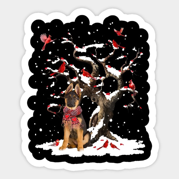 German Shepherd Scarf Cardinal Snow Christmas Sticker by cogemma.art